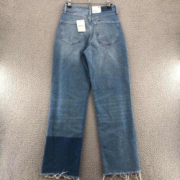 Forever 21 Jeans Womens 25 90s Fit Blue Colorblock Relaxed Frayed Button Fly NWT - Picture 3 of 11